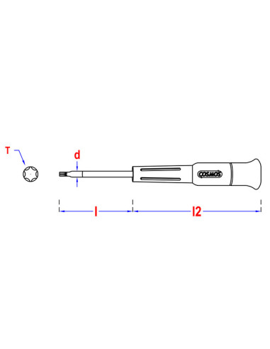 1 x Skruetrækker ende T10 Samlet længde 80...
