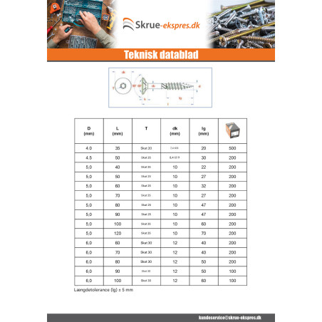 1 x Rammeskrue TEKOR forsænket hoved med takker T30 6X240 Gevind 100 spids anti-kløvning type 17 cut elforzinket stål