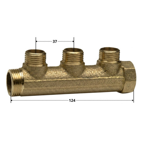 1 x Manifold 3 udgange 20x27 (3/4") han/hun Messing til sanitær VVS
