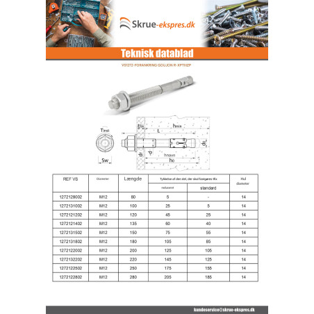 1 x Stift Anker R-XPTIIIZP M12X80 elforzinket stål