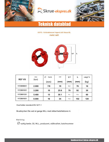 1 x Forbindelsesled grad 80 13MM rødt stål