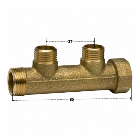 1 x Manifold 2 udgange 26x34 (1") han/hun Messing til sanitær VVS