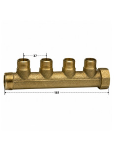 Manifold 4 udgange 20X27 (1") han/hun Messing til sanitær... 2