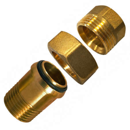 1 x Lige unionsfitting med O-ringstætning 15x21 (1/2") han/hun Messing Figur 341