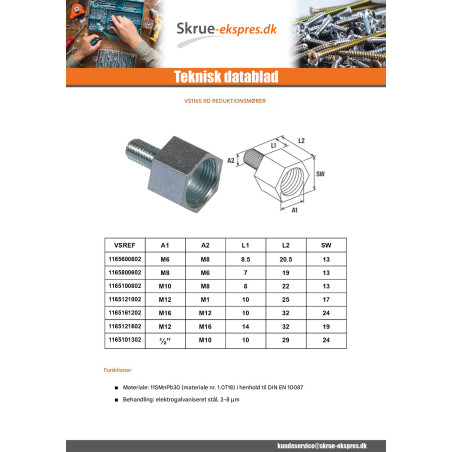 1 x Gevindmuffe Fischer af REDUKTION RD M10-M8