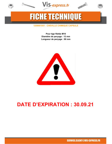 1 x Kemisk kapsel plug M10
