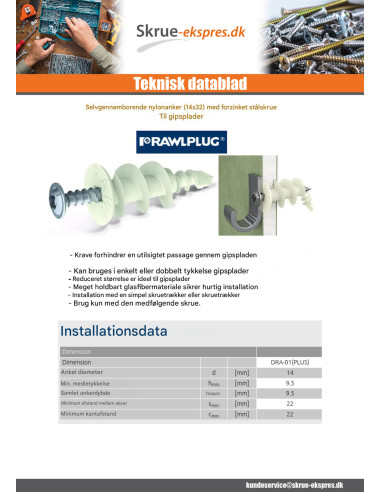 1 x Plug Nylon Selvborende 14X32 med Skrue...