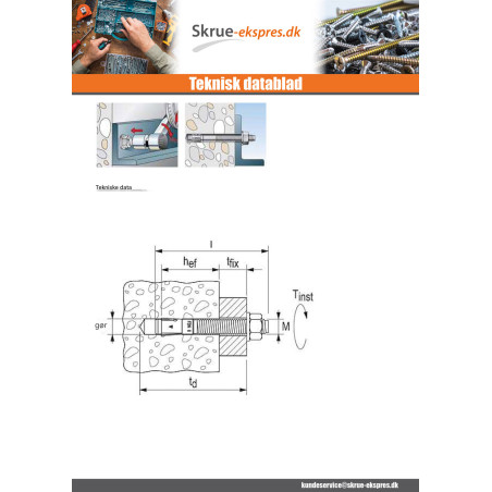 1 x Fischer Anker FISCHER FBN II 16X170 Gevind 105 modstandsdygtig mod korrosion varmgalvaniseret stål