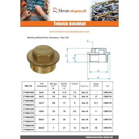 1 x Hanstik Figur 290 12x17 (3/8') Messing