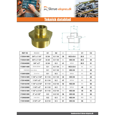 1 x Reduceret brystvortefigur 245 Mand / Mand 15X21(1/2")X26X34(1") Messing