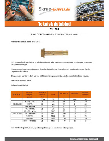 1 x Metalbolt RKT 8X60 M6 elforzinket stål