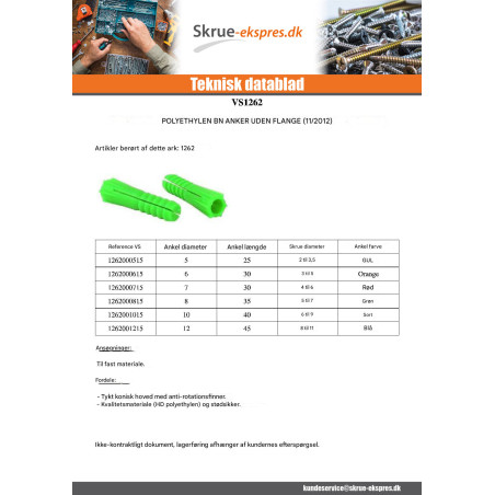 1 x Plug POLYETHYLEN BN7 uden krave