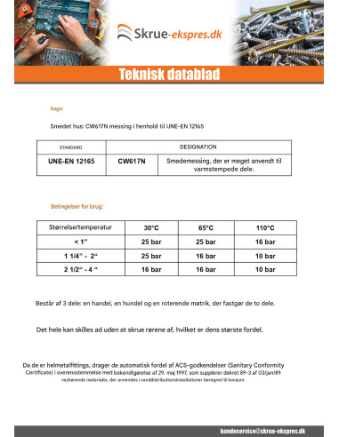 1 x Lige unionsfitting 20x27 (3/4") Mand / Mand...