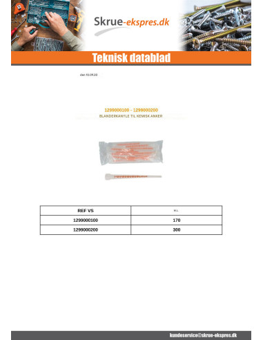 1 x Blandingskanyle til kemisk forankring 300 ml