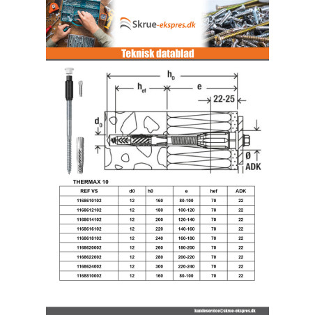 1 x Afstandsmontage THERMAX Fischer 10/220 M6 elforzinket stål