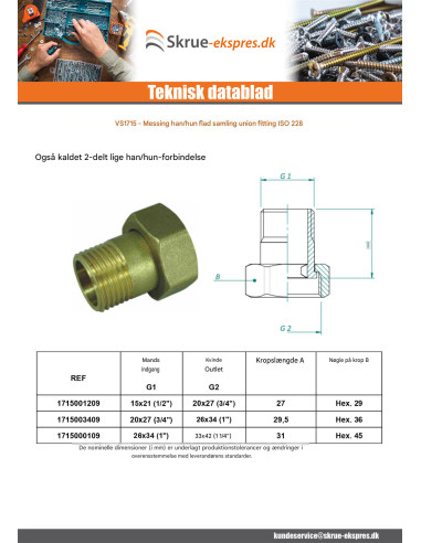 1 x Flad unionsfitting han/hun 20x27 (3/4") X...
