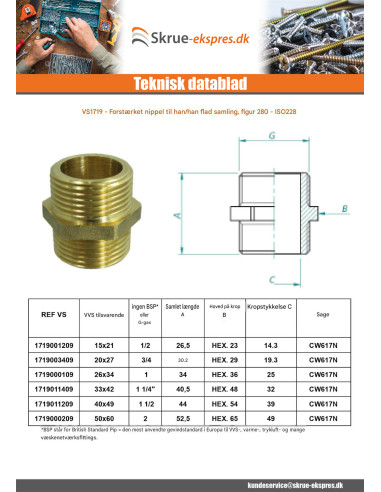 1 x Dobbeltnippel flad samling FIG 280 Mand /...