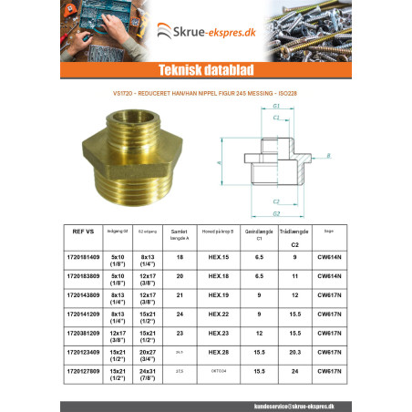 1 x Reduceret brystvortefigur 245 Mand / Mand 15x21 (1/2") X 60x70 (2"1/4) Messing
