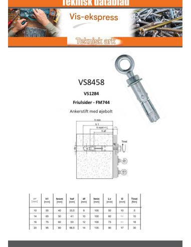1 x Plug Anker med øje skrue M6 10X40...