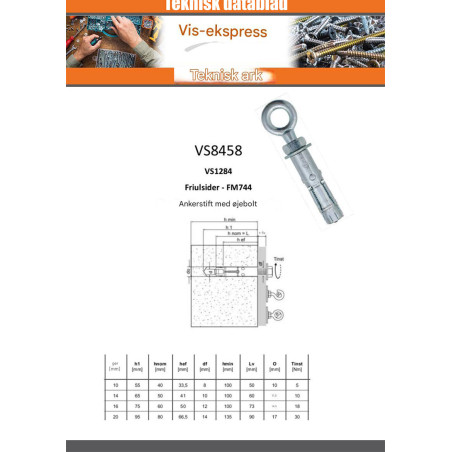 1 x Plug Anker med øje skrue M6 10X40 elforzinket stål