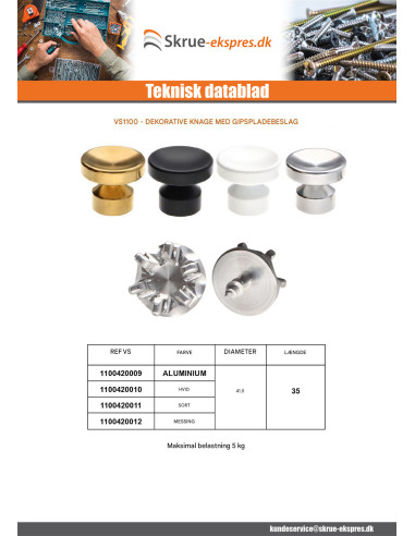 1 x Knap dekorativ Aluminium med fastgørelse...