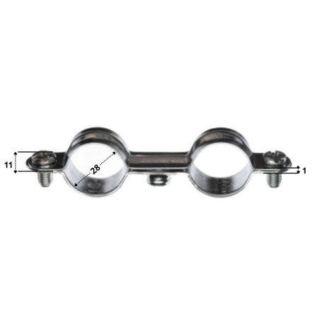 1 x Dobbelt metalslangeklemme M7X150 diameter 28 elforzinket stål