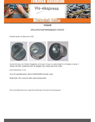 1 x Flange for Montering spejl zink legering