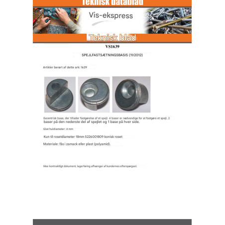 1 x Flange for Montering spejl zink legering