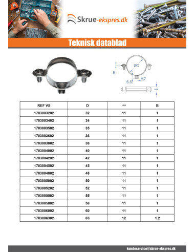 1 x Metal slangeklemme M7X150 diameter 36...