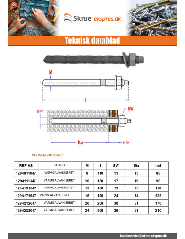 1 x Gevindstang Anker KEMISK M12X220...