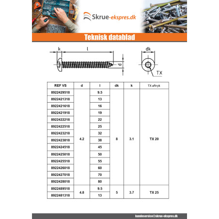 1 x Gevindvalse skrue panhoved 2,9X25 T10 Rustfrit stål A4
