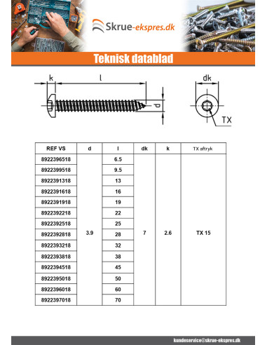 1 x Gevindvalse skrue panhoved 3,5X25 T15...