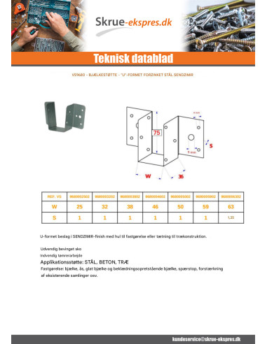 1 x Bjælkesko U-formet bjælkeholder 46X75...