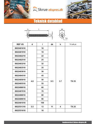 1 x Gevindvalse skrue panhoved 2,2X19 T6...