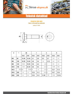 Vognbolt M8X80 Fuld trÃ¥d Rå stål 2