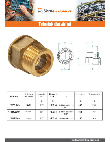 1 x Sekskantet nippel Figur 529 han/hun dobbelt...