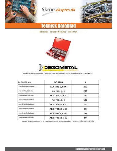 1 x Udvalg Tang GO9800 + 1000 Nitte DEGOMETAL