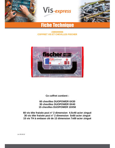 1 x Udvalg Skrue og Plug Fischer FIXTAINER