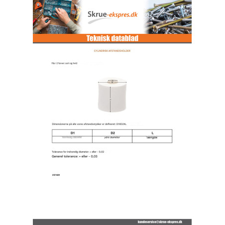 1 x Forbindelsesstykke cylindrisk 6,2X10X18 Wit polyethyleen