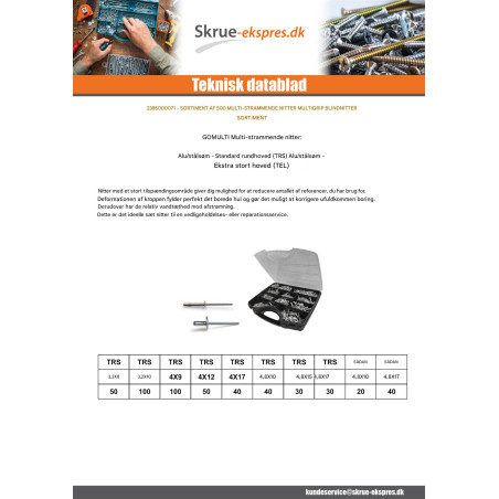 1 x Udvalg 500 Blindnitter Multigrip Aluminium stang stål DEGOMETAL