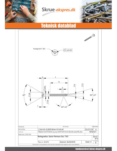 1 x Skrue SOVN 7X90 Gevind 60 T30 elforzinket...