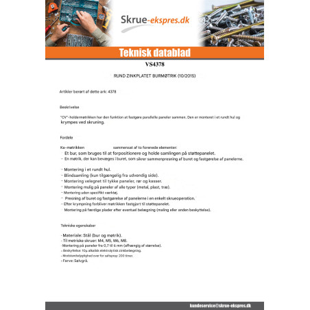 1 x Møtrik Bur rond M6 Tykkelse materiale 0,7 to 4 CV4826HG elforzinket stål